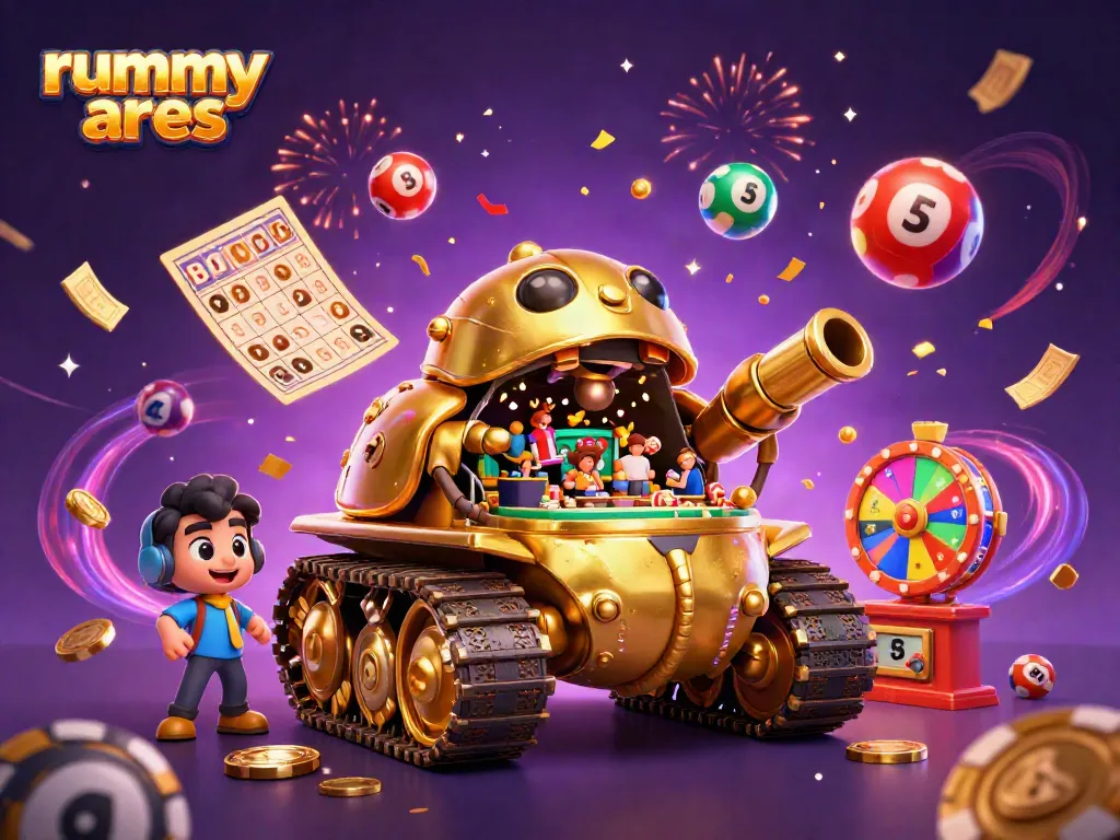 Experience rummy ares with engaging 3D casino visuals showcasing a vibrant, festive atmosphere.