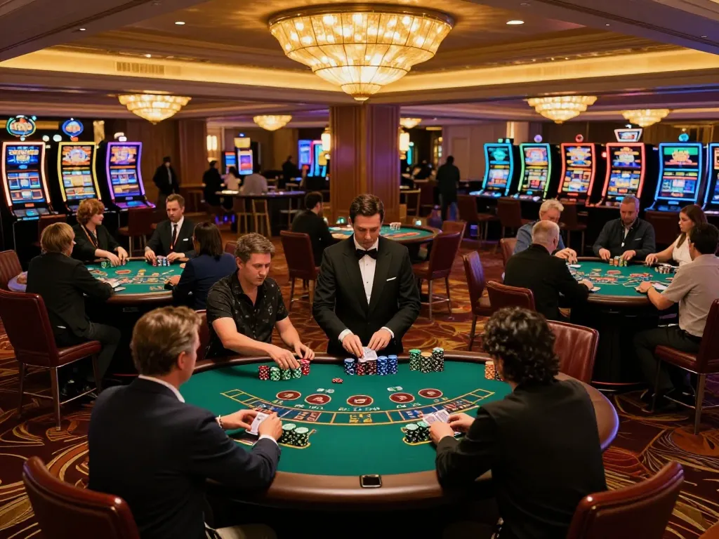 Players enjoying intense blackjack gameplay at RR99 casino with vibrant atmosphere and engaging decor