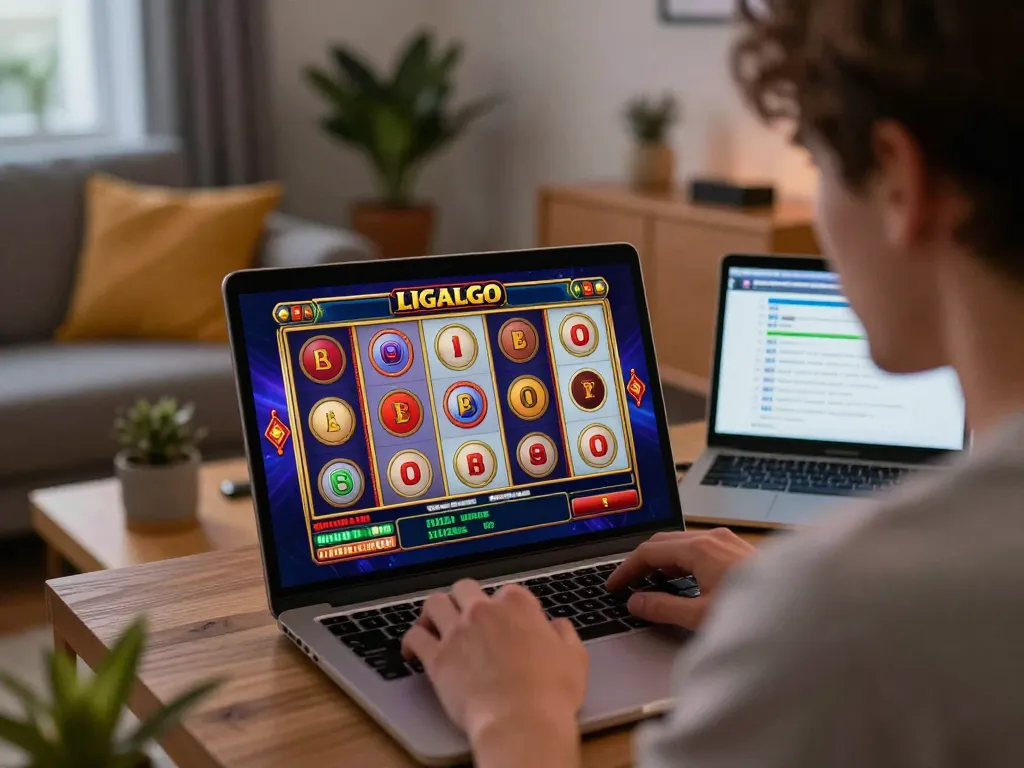 Engaging player enjoying LIGALGO mobile slots while practicing responsible gaming.