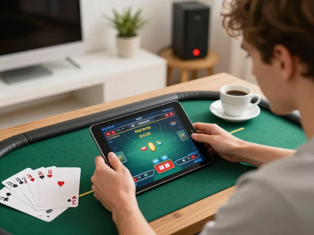 Player mastering gg88 poker tactics while enjoying a cozy home gaming experience.