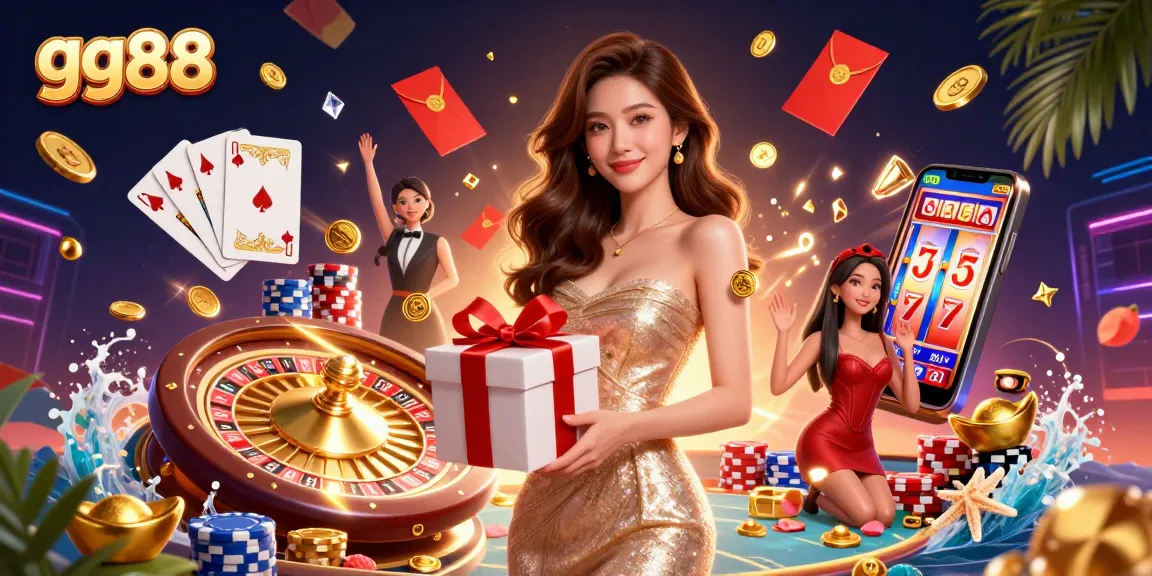 Experience the thrill of gg88 casino with golden coins and festive elements, immersing yourself in excitement.