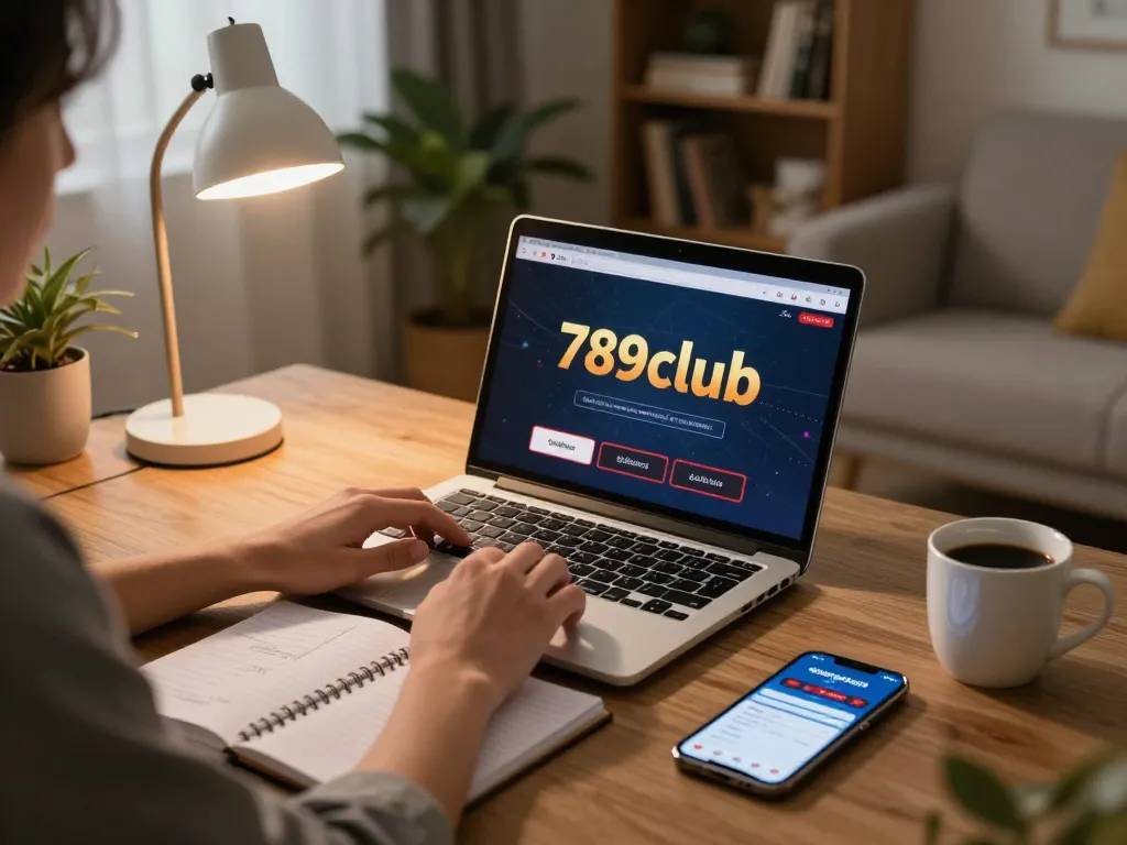 Engaging in 789club online gaming with a laptop and strategic notes in a cozy setting.