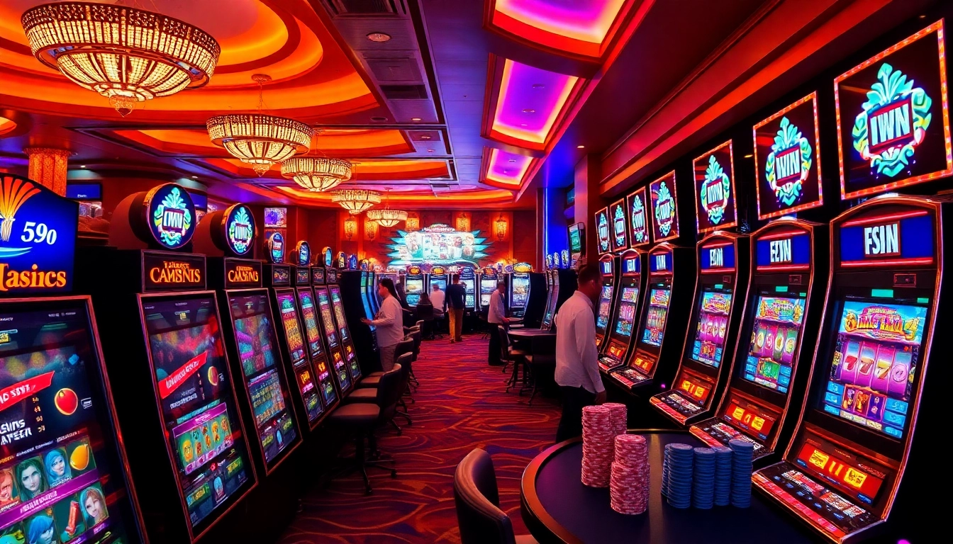 Players enjoying the excitement of idn slot machines in a vibrant casino atmosphere.