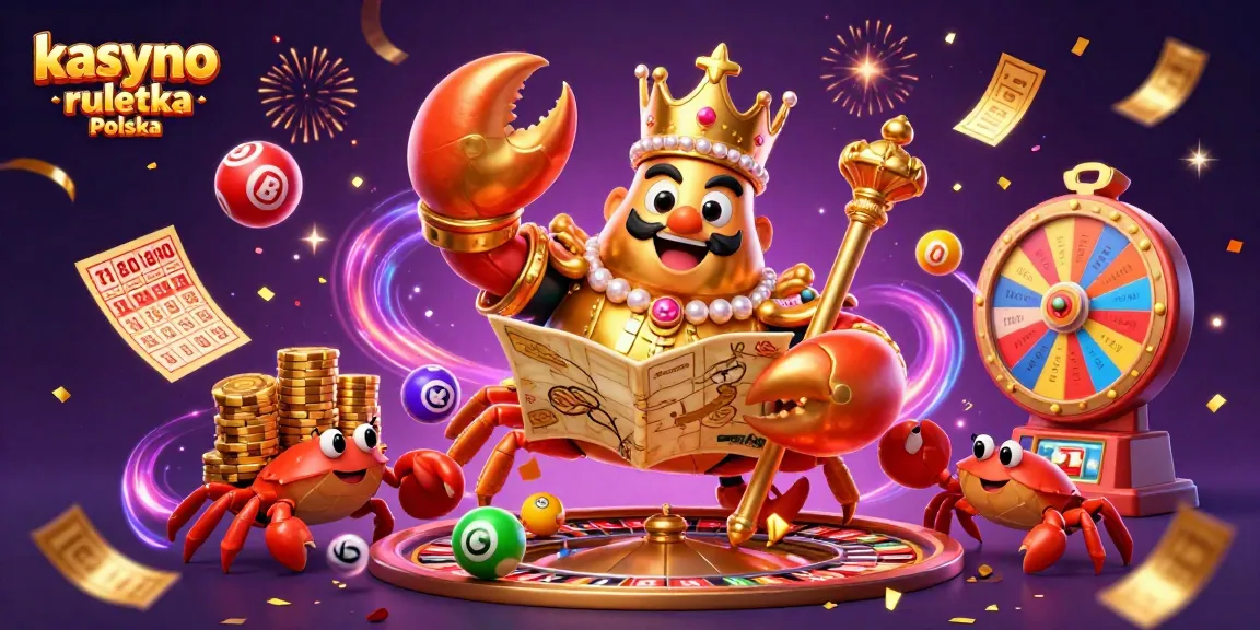 kasyno online ruletka Polska – 3D ilustracja kraba w kasynie otoczonego kolorowymi kulkami
