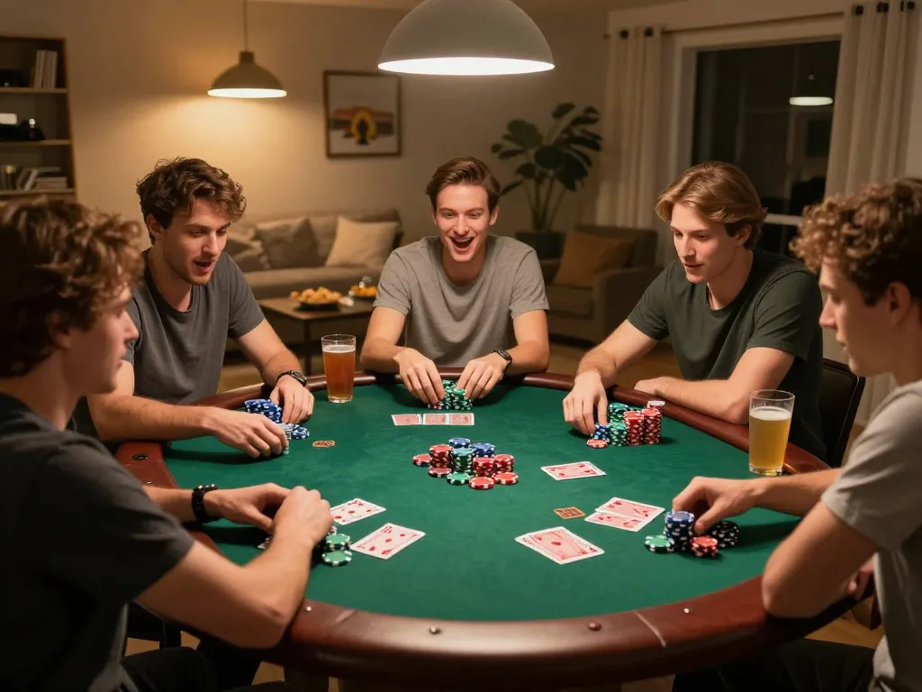 rr99 players enjoying an exciting poker night with chips and cards in hand