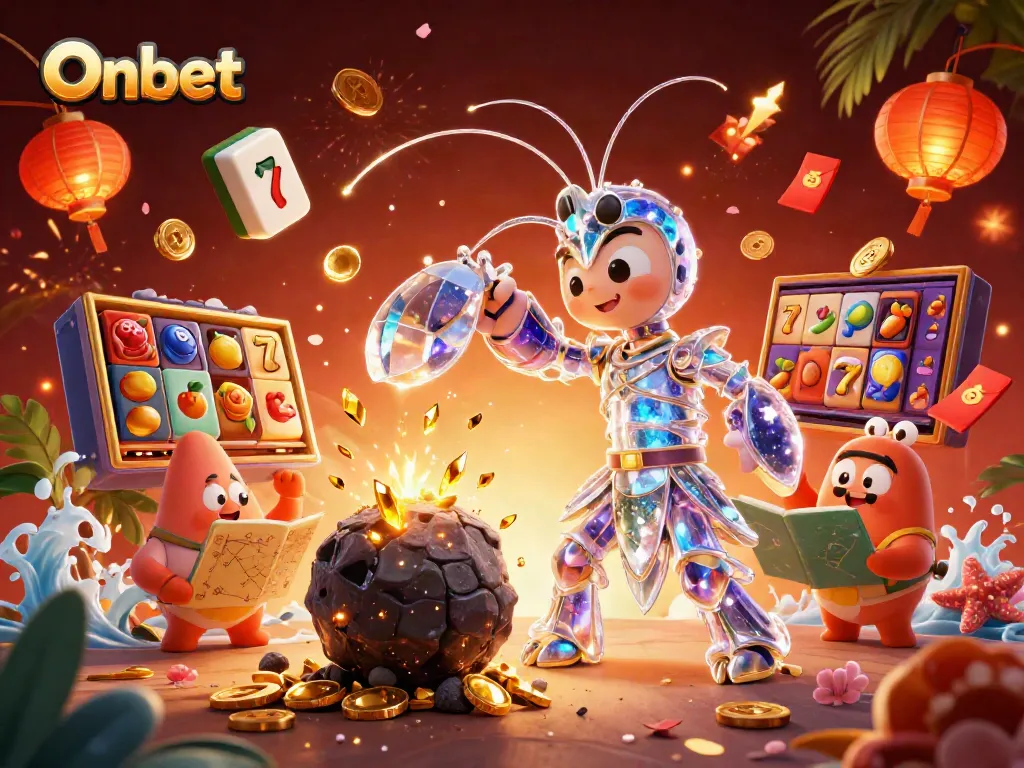 Experience excitement with Onbet's galactic samurai hitting jackpots amidst a vibrant casino scene.