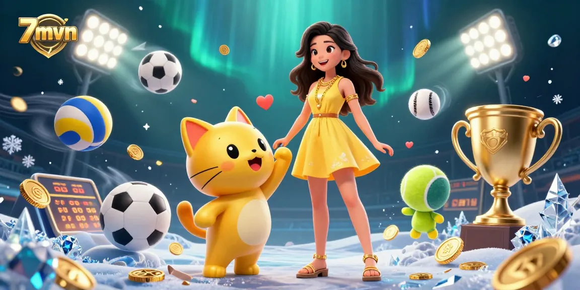 Engage in thrilling 7mvn sports betting with lively characters and dynamic sports elements.