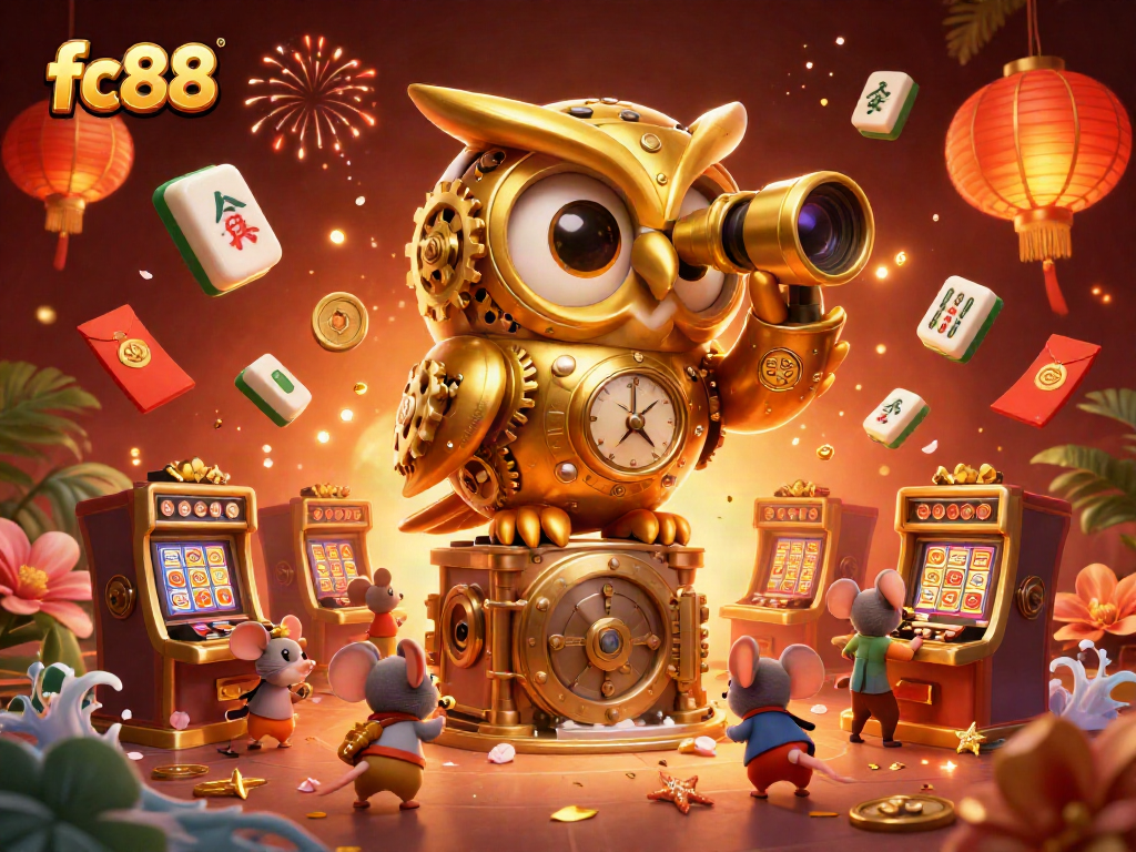 Hình ảnh 3D cú vàng cho fc88 theo dõi các trò chơi tại sòng bạc