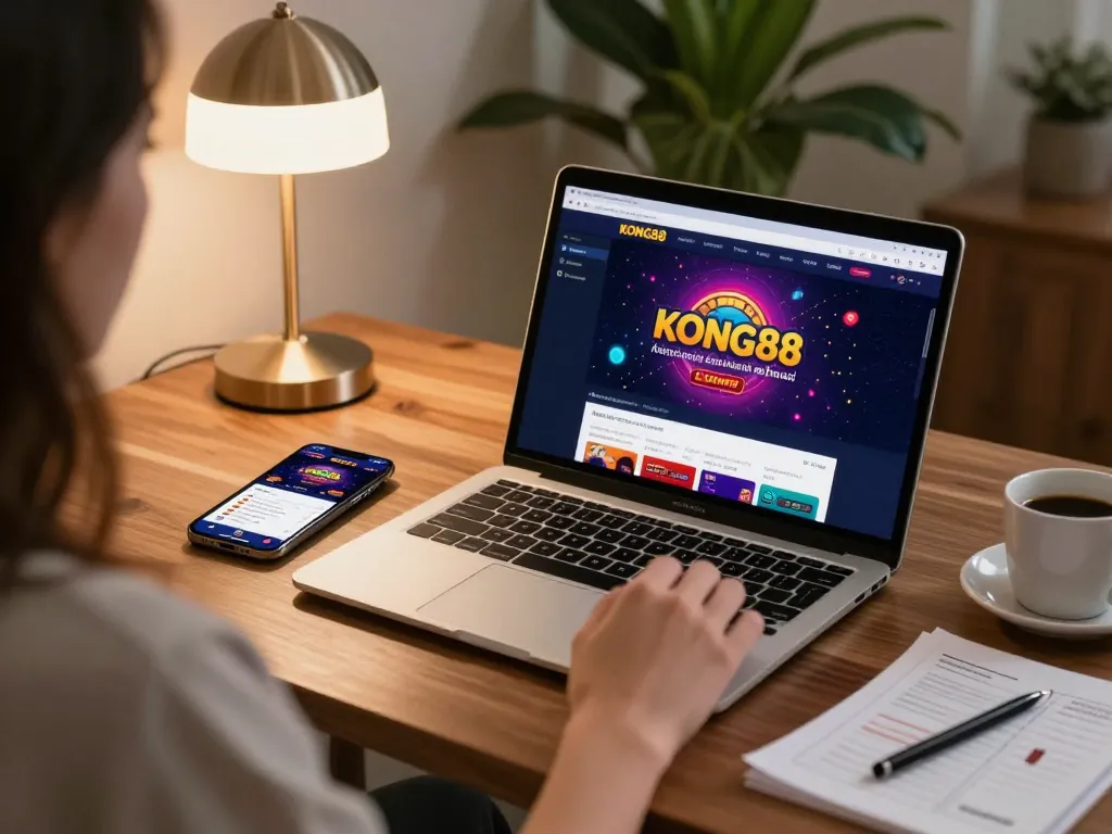 KONG88 app displayed on smartphone for online casino gaming, showcasing vibrant interface.