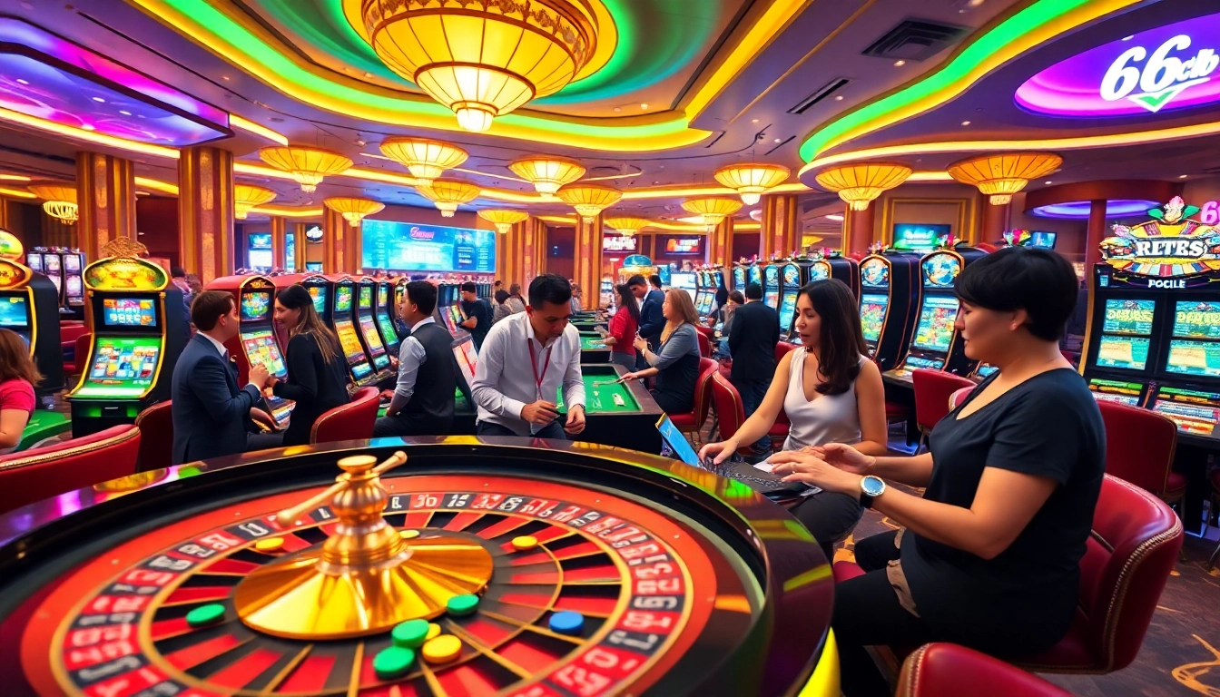 66club vibrant online gaming experience with players at a modern casino.