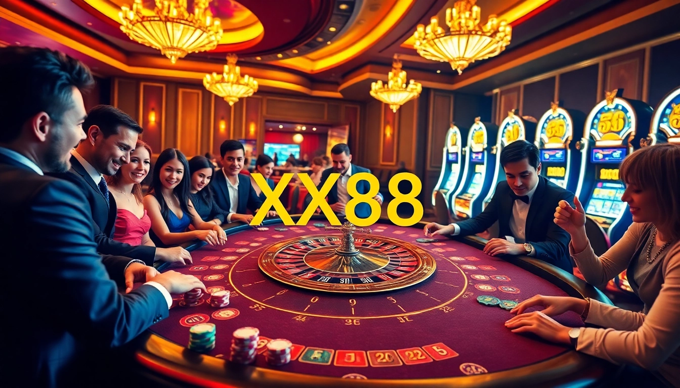 Players enjoying high-stakes gaming at the upscale XX88 casino table, immersed in excitement.
