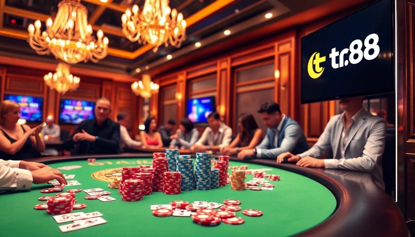 Experience the excitement of tr88 with vibrant casino gameplay and colorful poker chips.