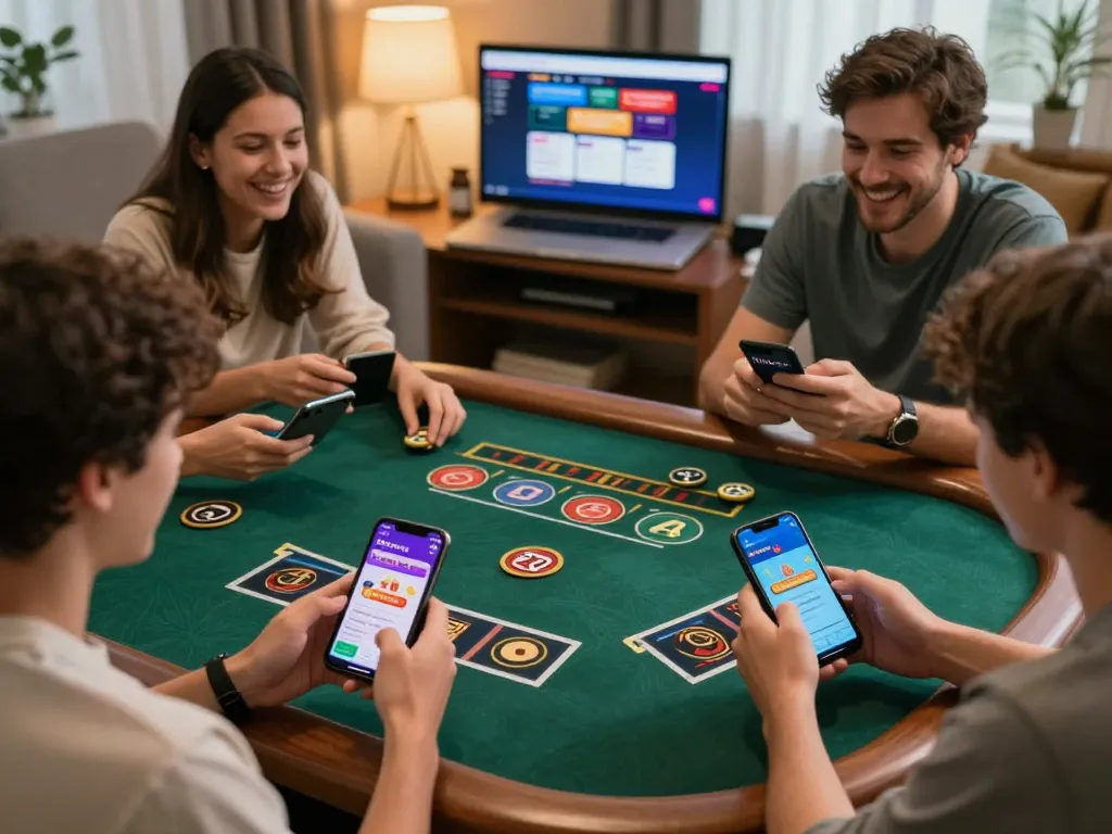 Players enjoy online gaming on the rikvip app in a cozy home environment, highlighting strategy and engagement.