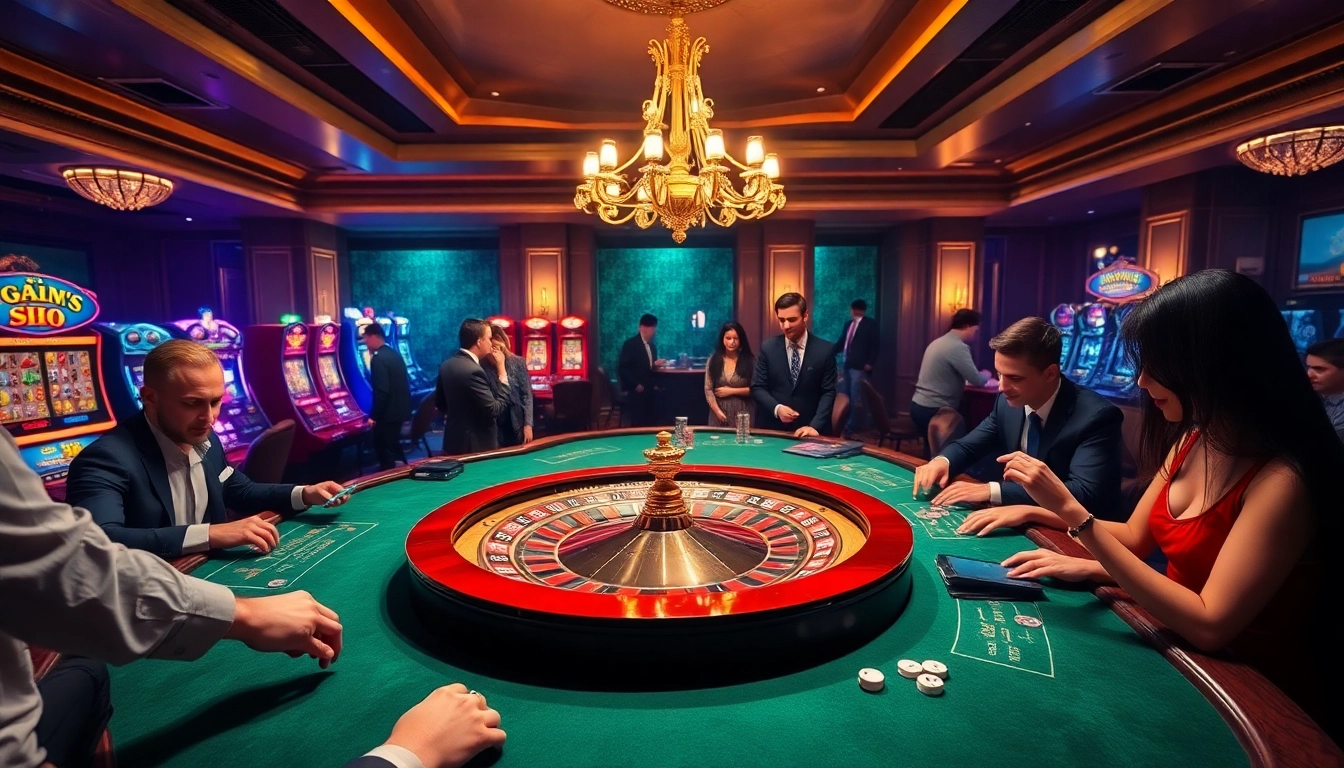 Players enjoying a thrilling casino experience at https://onew88.com/, featuring poker chips and roulette.