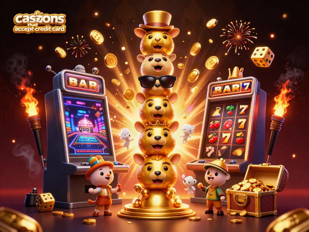 Experience excitement at casinos that accept credit card with vibrant 3D visuals showcasing colorful gaming elements.