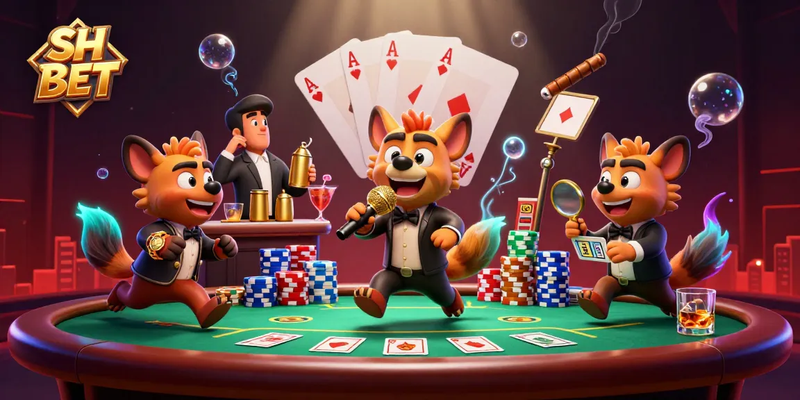 Experience laughter at SH BET's casino with hyenas at a comedy club, vibrant gaming elements