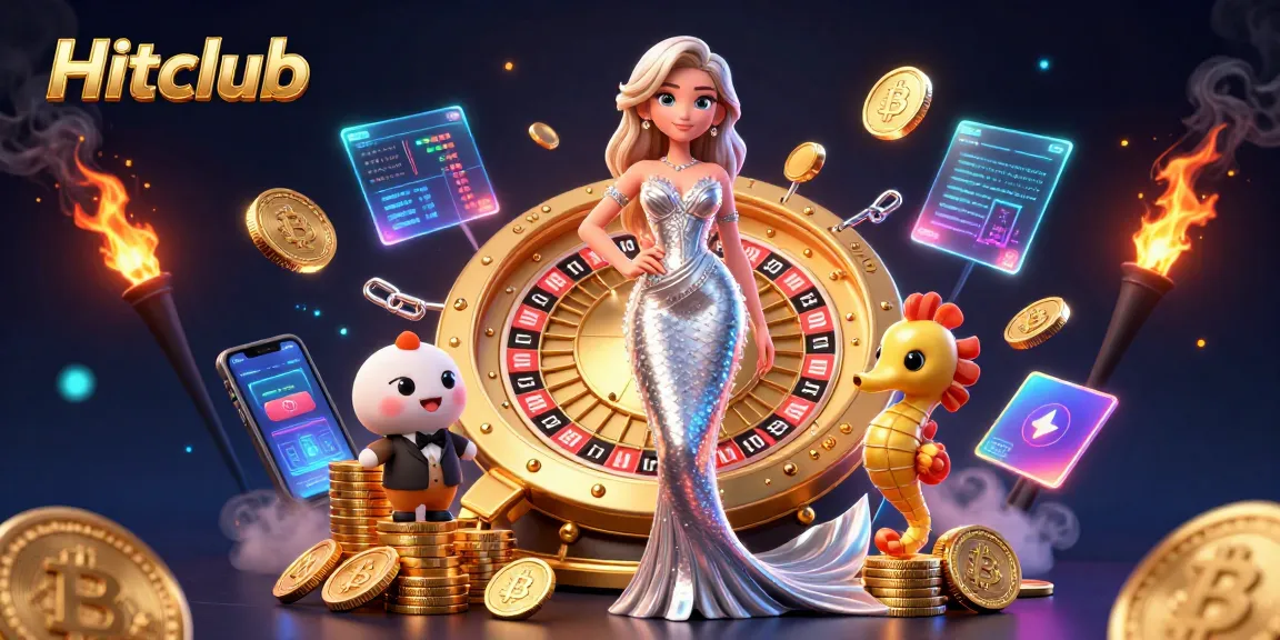 Hitclub players winning big at a vibrant online casino with neon elements and immersive experience.