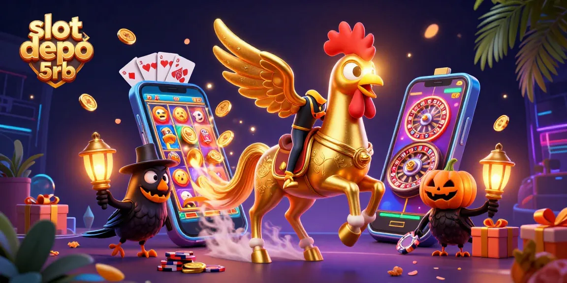 Engage with slot depo 5rb in this vibrant 3D scene showcasing casino excitement.