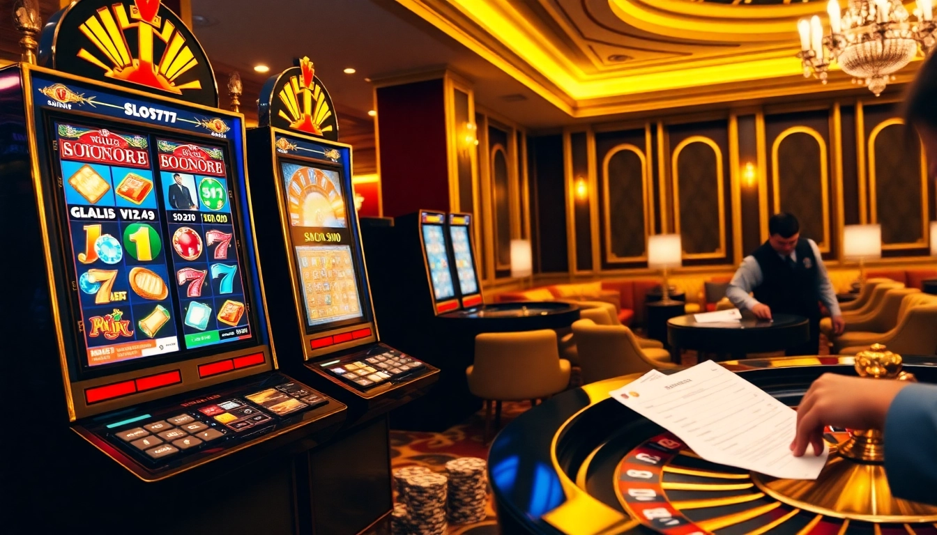 Experience the excitement of slot777 login with vibrant slot machines and luxurious casino ambiance.