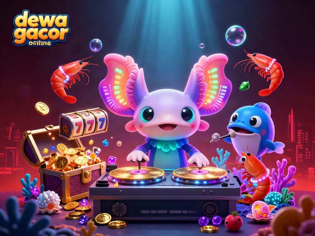 Slot reels berkilau dengan dewa slot gacor online yang menggoda para pemain di lingkungan laut yang hidup.