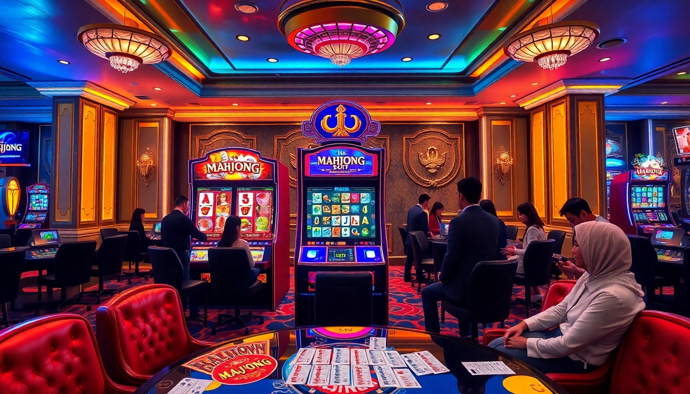 Players enjoying the slot mahjong experience at an upscale casino setup.