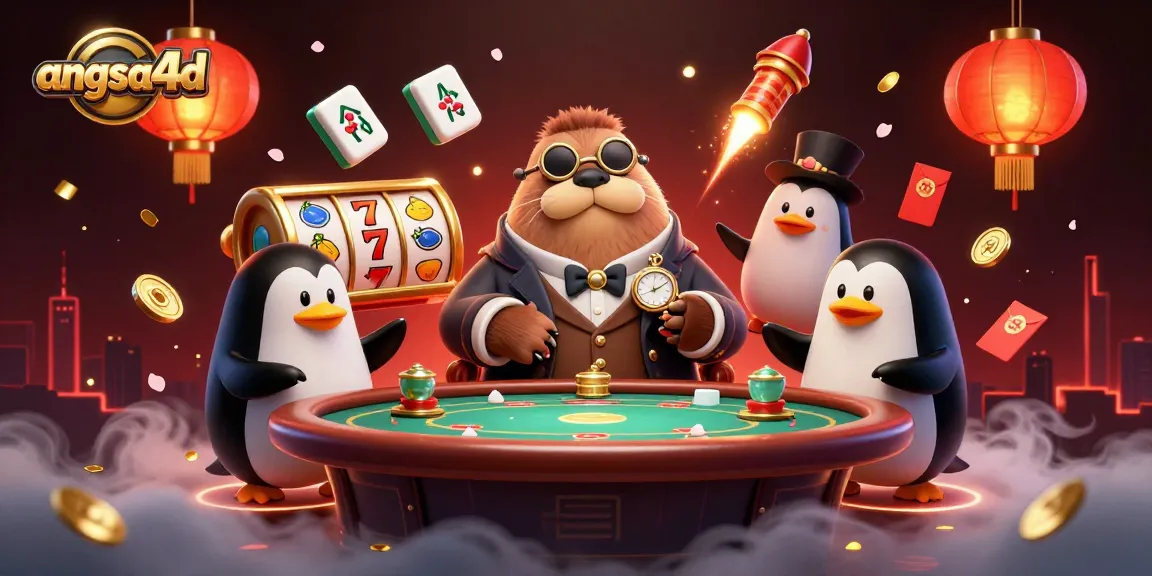 Engage with angsa4d through a vibrant slot gaming scene featuring a jolly walrus and friends.