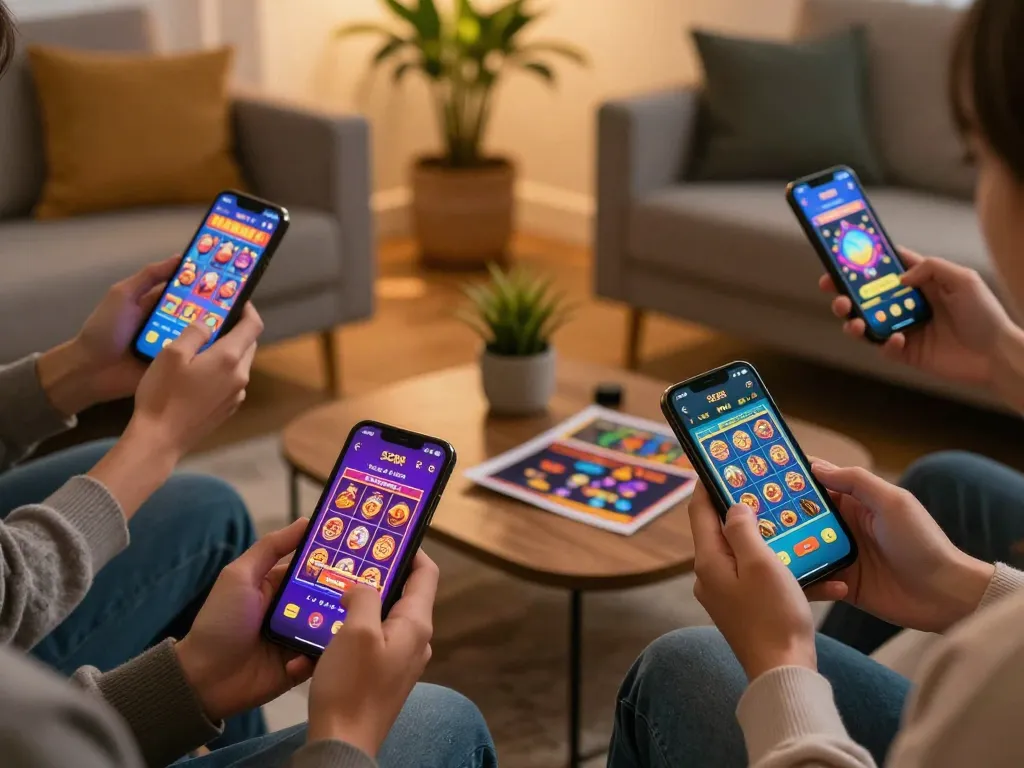 Players enjoying SC88 mobile app for online gambling in a cozy home setting.