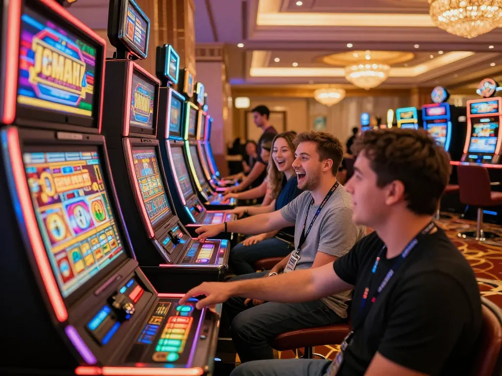 A player spins the reels on aman788's engaging slot machine, showcasing vibrant graphics and lively atmosphere.