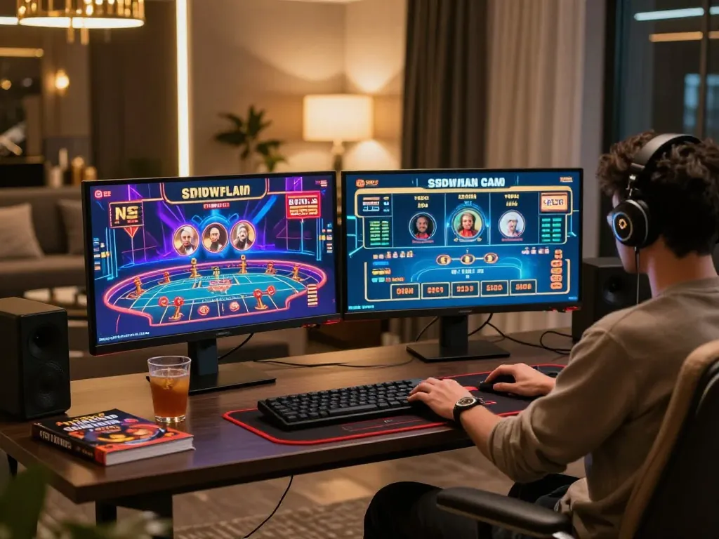 IWIN CLUB player engaged in online gaming with immersive live casino setup.