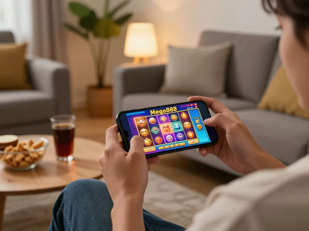Mega888 players engaging with mobile gaming, showcasing excitement while ensuring responsible gameplay based on google searches.