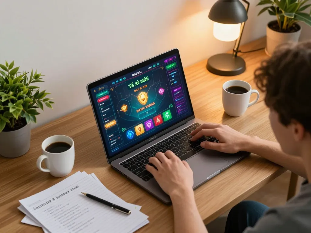 Engaging in tài xỉu md5 online gameplay on a laptop with strategy notes and a warm home atmosphere