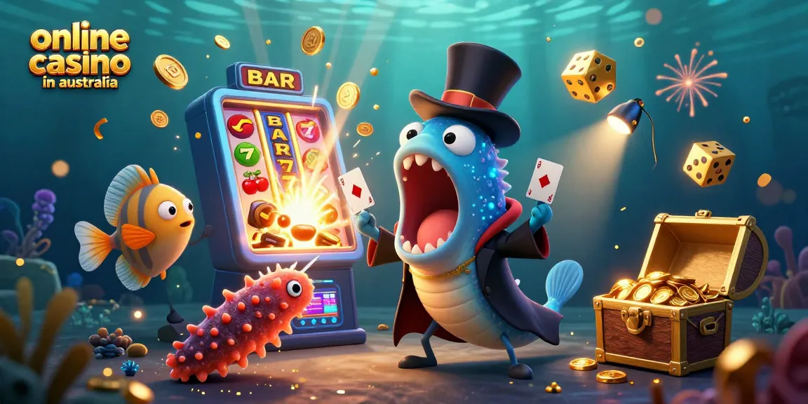 Experience the thrill of an online casino in Australia with vibrant characters and exciting games illustrated in 3D.