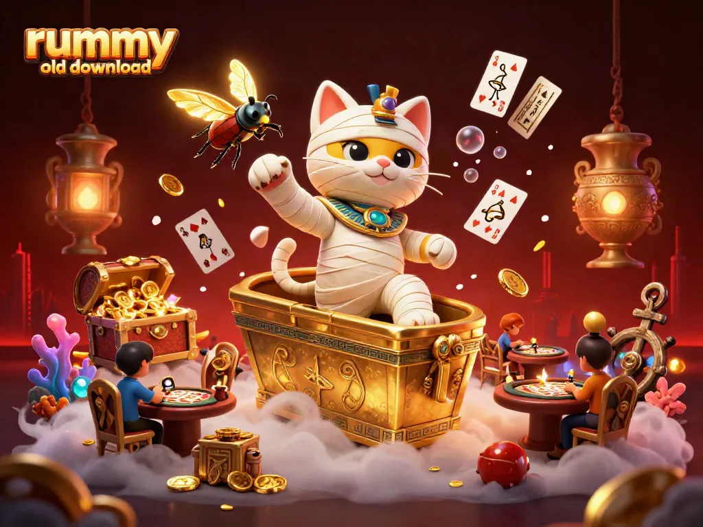 Experience the excitement of rummy gameplay with rummy old download in an ultra-detailed 3D casino scene featuring vibrant Egyptian themes.