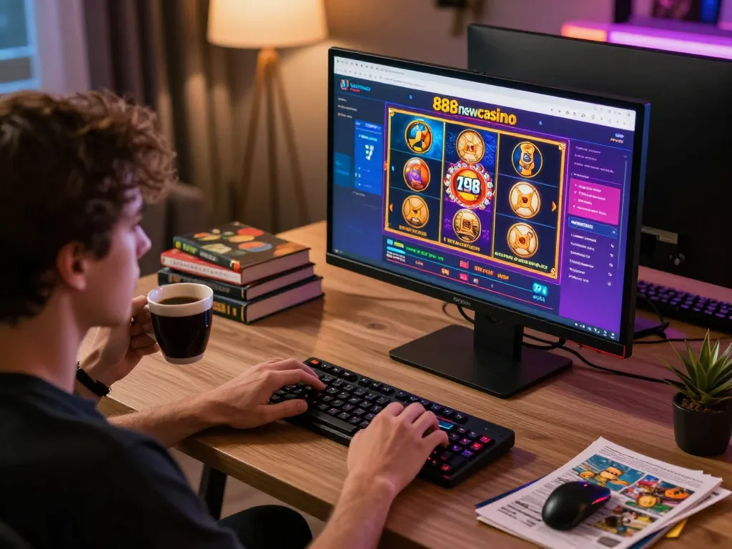 Engaging gameplay experience on 888newcasino showcasing dynamic slot games and cozy home atmosphere