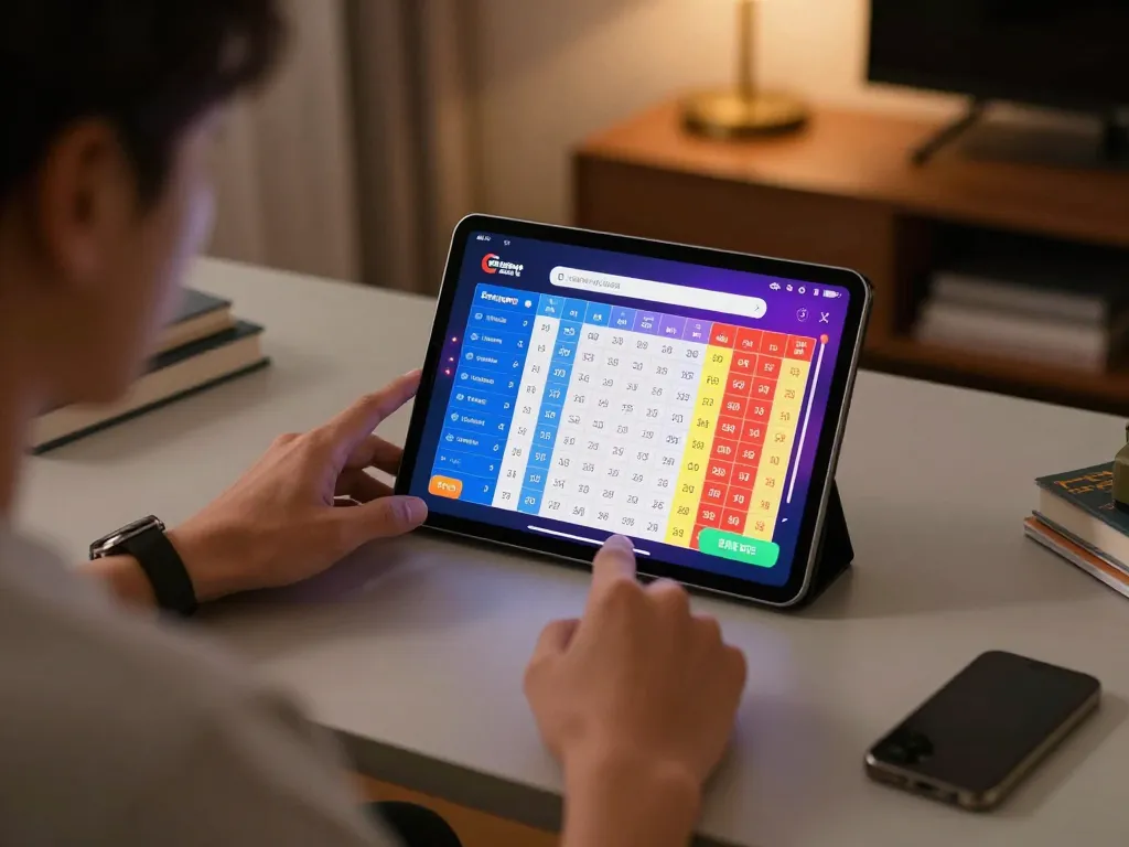 Player checking live SGP results on tablet while focusing on data sgp strategy for better betting