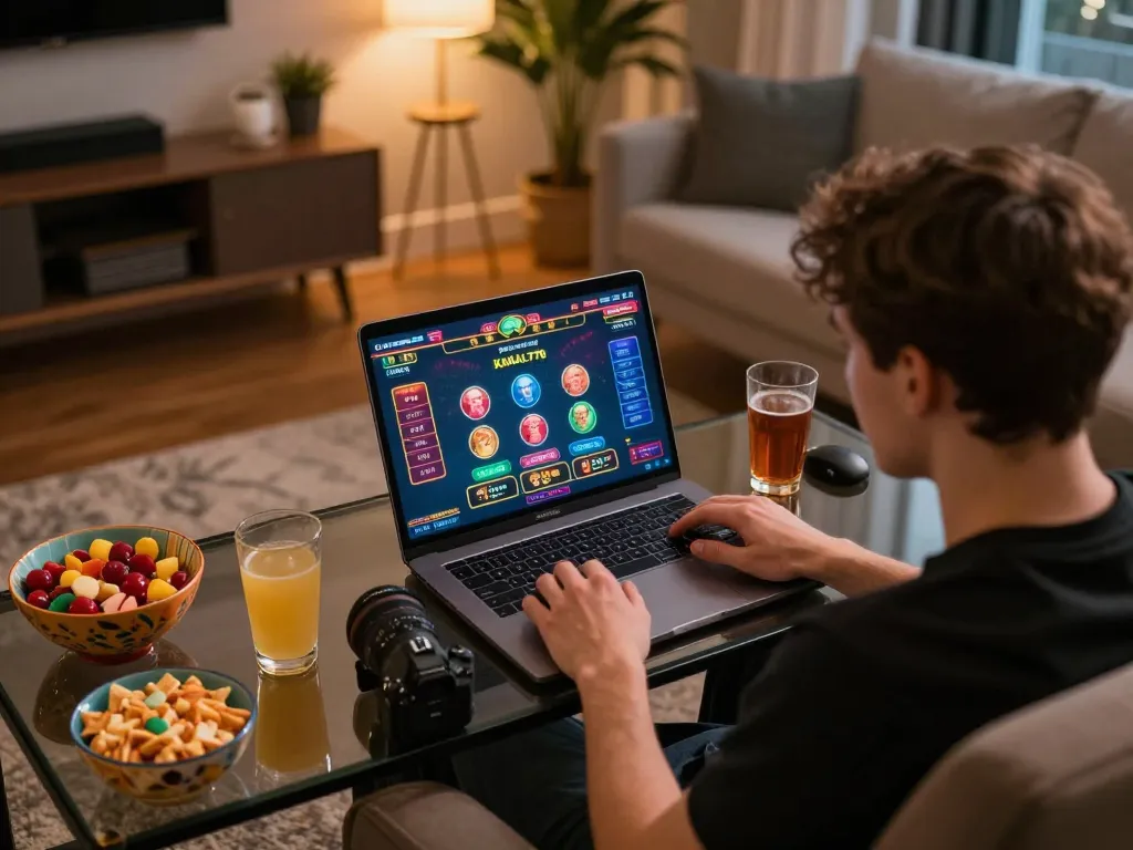KADAL778 online gaming session showcasing player strategy and excitement in a cozy home setup