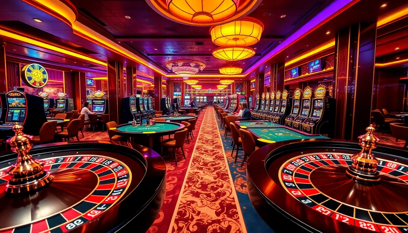 Experience the excitement of top casinos with vibrant gaming tables and cheerful players.