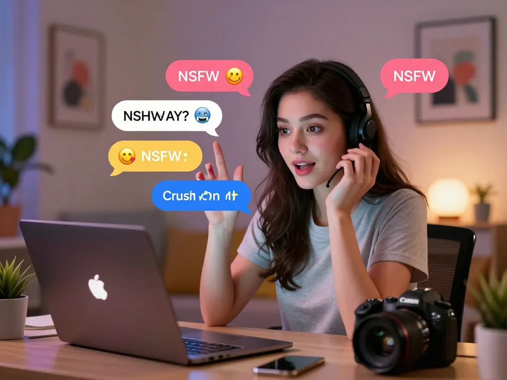 Interactive NSFW AI character engaging users in a cozy home office setting