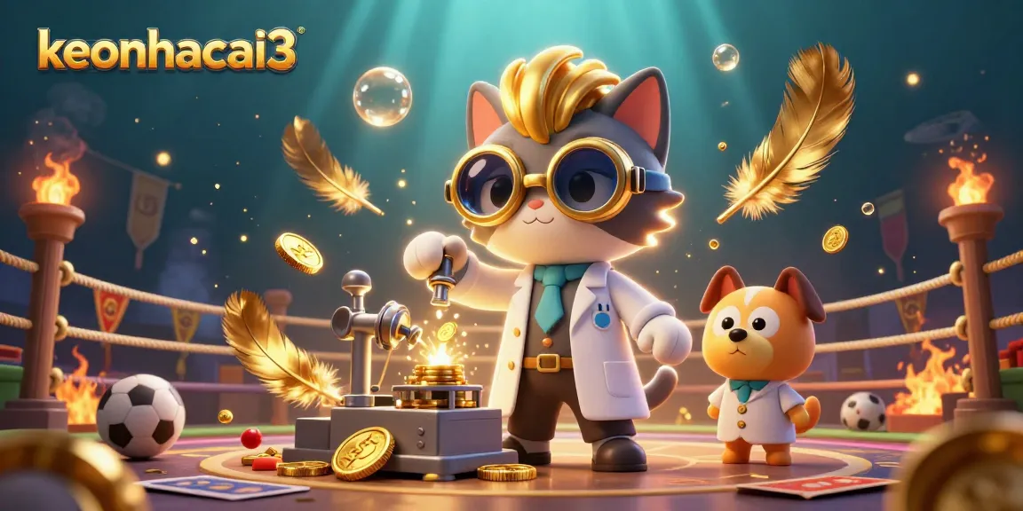 Engage in thrilling sports betting with keonhacai3 as the mad scientist cat creates winning strategies amidst dynamic gaming elements.