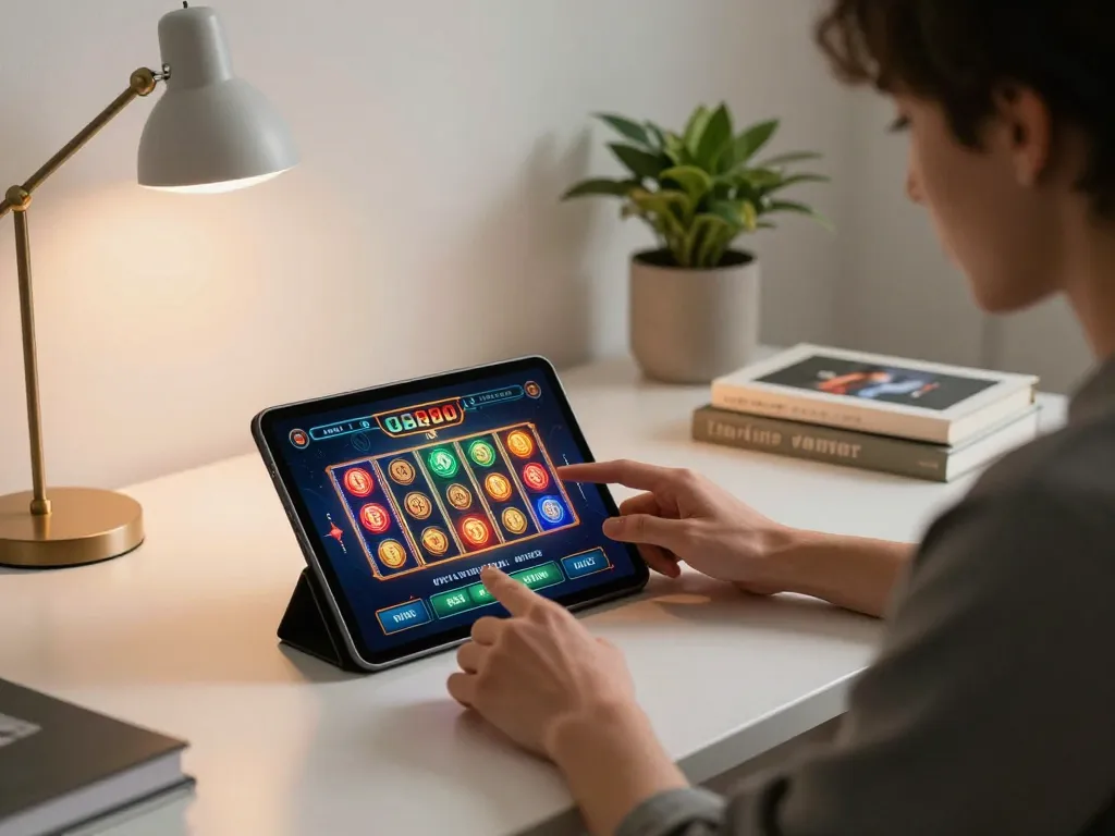 Engaging in Pragmatic Play Login on a tablet while enjoying online slots in a cozy setting