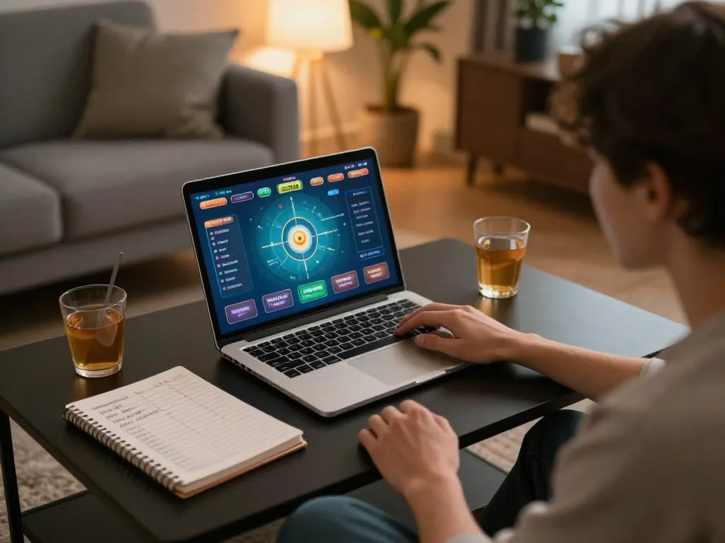 Engaging gameplay in kdslot shown on a laptop in a cozy home environment with strategic notes nearby