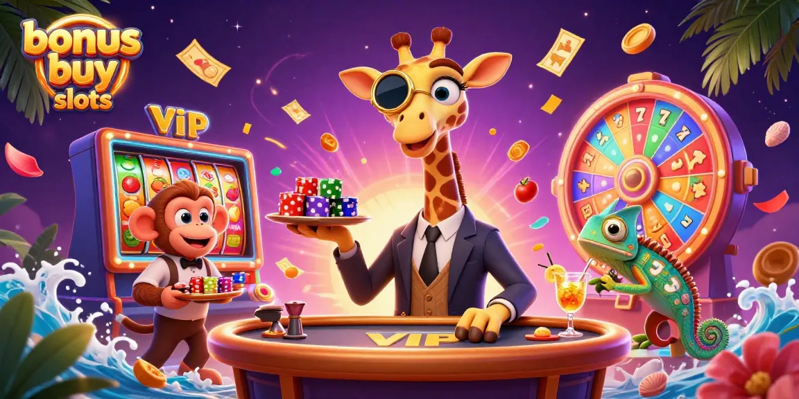 Experience dynamic fun with bonus buy slots in this vibrant casino scene.