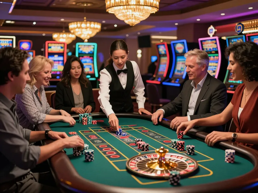 n188 players enjoying vibrant roulette game with colorful chips and dynamic dealer action
