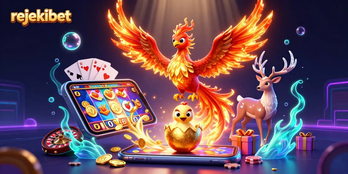 Play exciting games on rejekibet with a vibrant scene showcasing slot games and dynamic visuals.