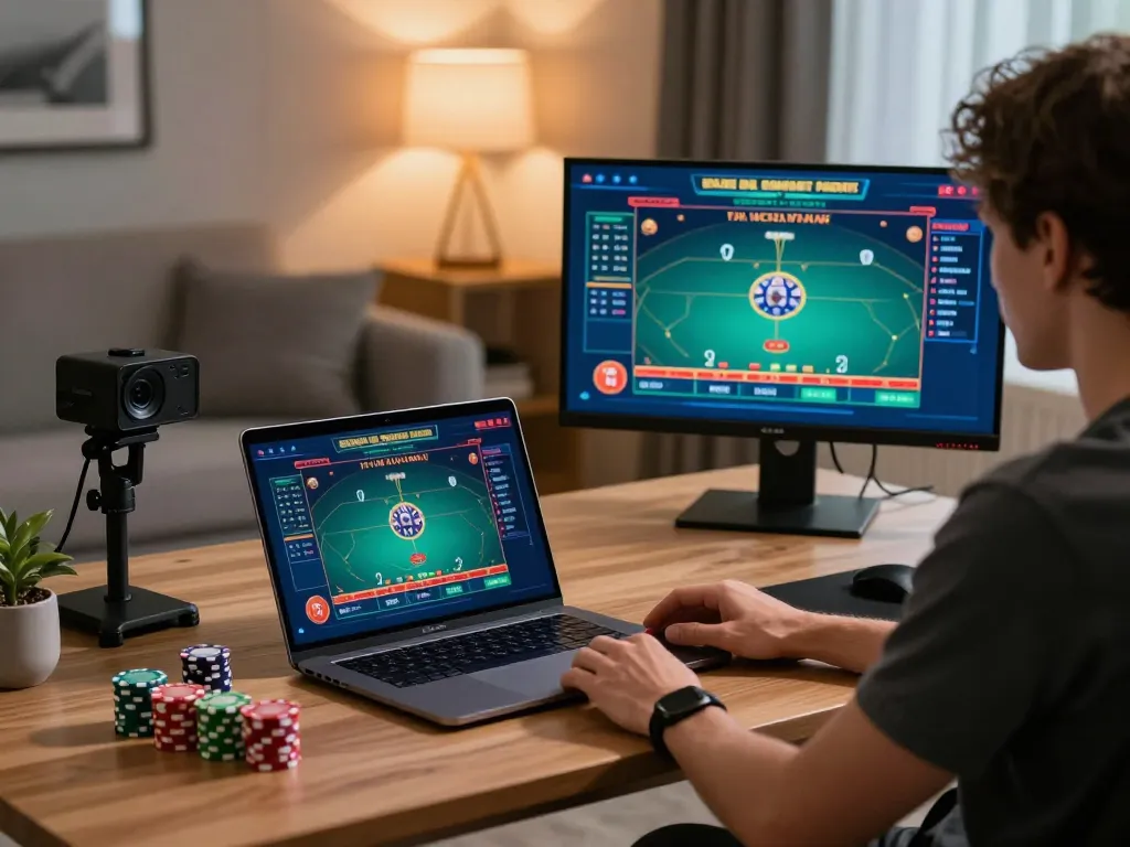 Enjoying a thrilling w188 online poker experience on a dual-screen setup for strategic gameplay.