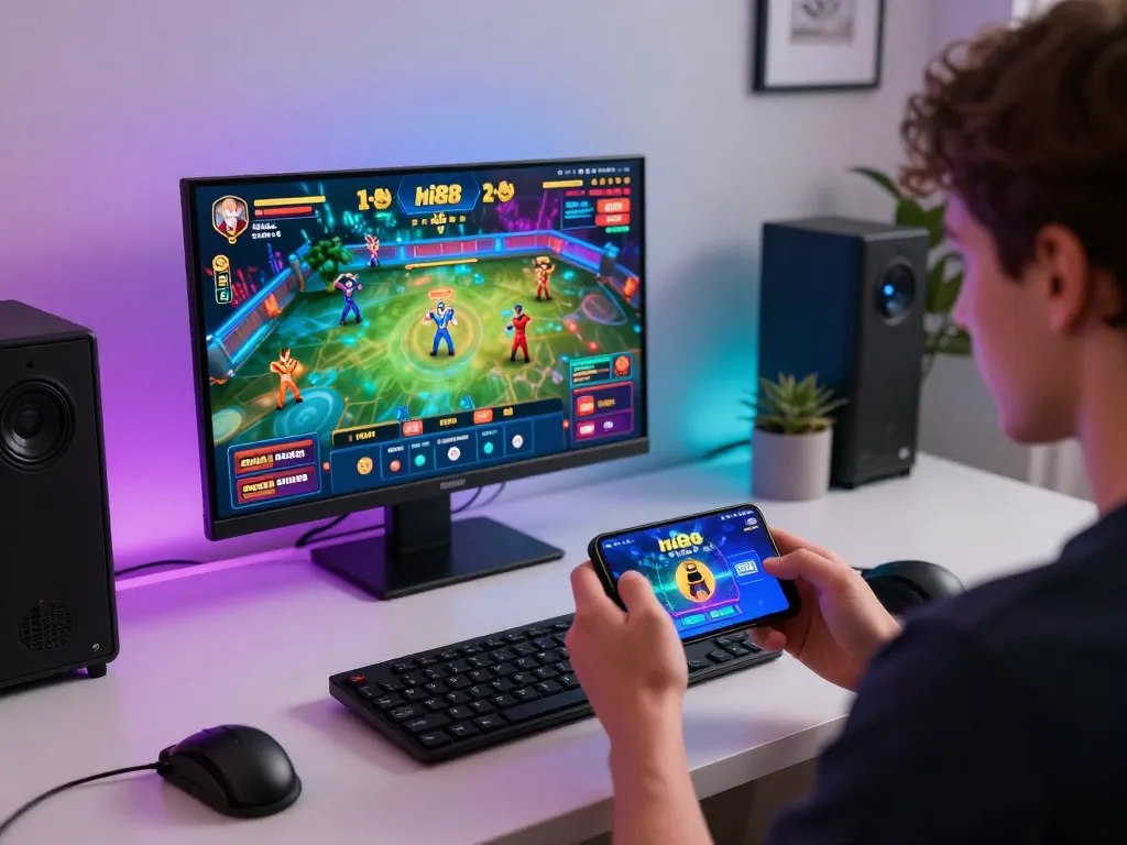 Engaging in exciting online betting on the Hi88 app with modern gaming setup.