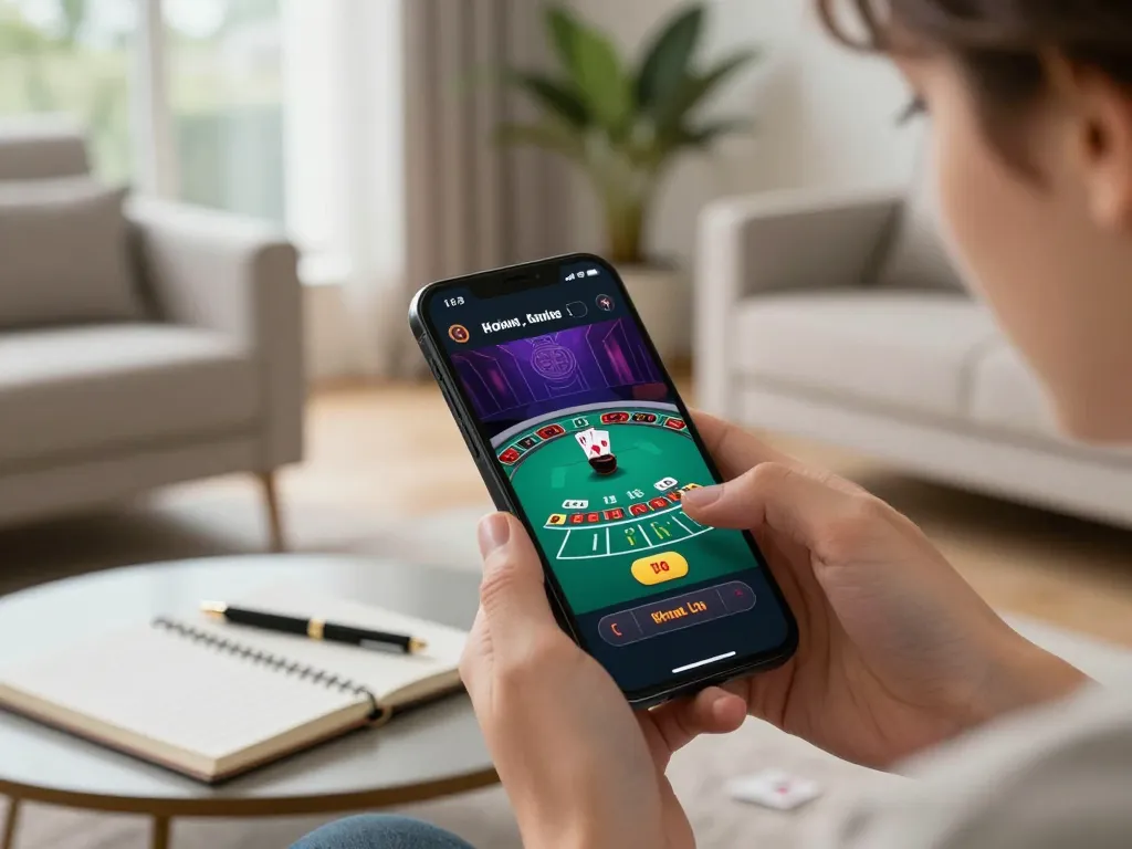 Pemain menikmati permainan blackjack yang menarik dengan aplikasi leci123a di smartphone.