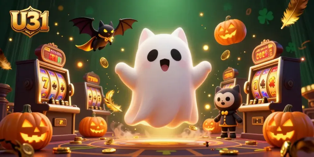 Experience thrilling gameplay with U31, where a ghost cat and bat navigate a haunted casino.