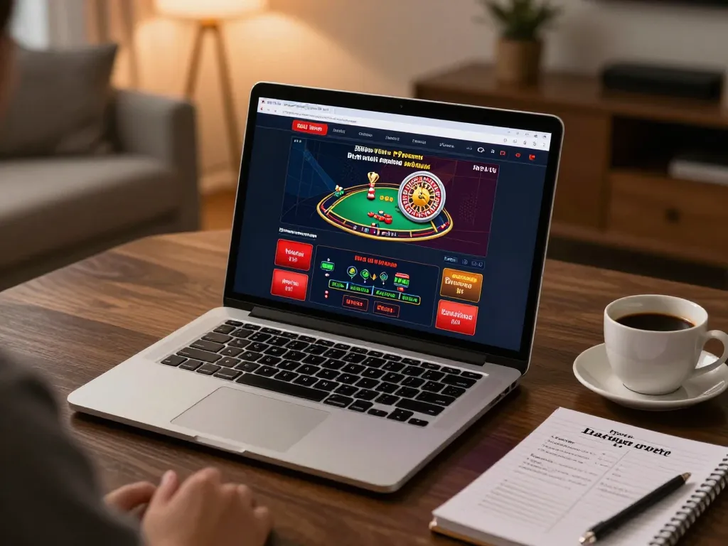 Player engaging with the lc88 online casino gaming interface on a laptop, showcasing live dealer games and strategic notes