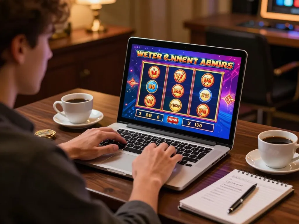 Gambling enthusiast playing XX88 slot games on a laptop with a cozy setup.